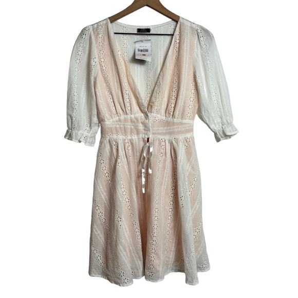 ZARA SUMMER MINI DRESS 2018 WHITE PEACH FLORAL SIZE MEDIUM NEW - Picture 1 of 4